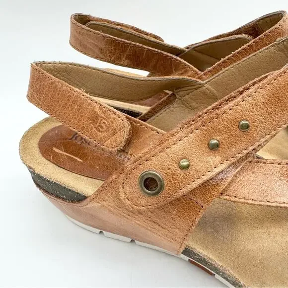 Josef Seibel Hailey 33 Strappy Hook & Loop Leather Wedge Sandals Carmel Brown 40 - Picture 3 of 12